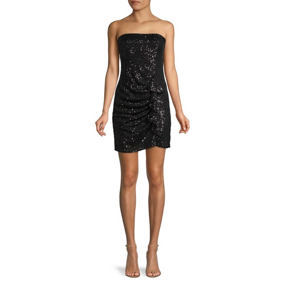 Parker Black Mini Dress 4 Small Sequin Strapless Aurelia Ruffle Cocktail Formal - Picture 15 of 15